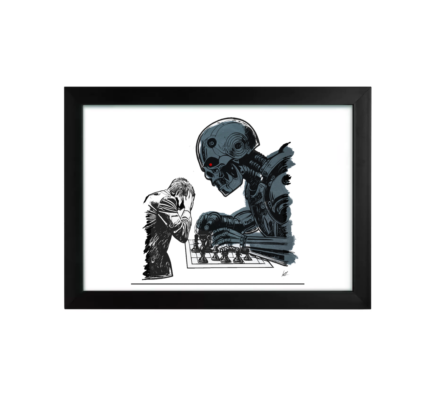 AI: Checkmate, ink sketch original. A4