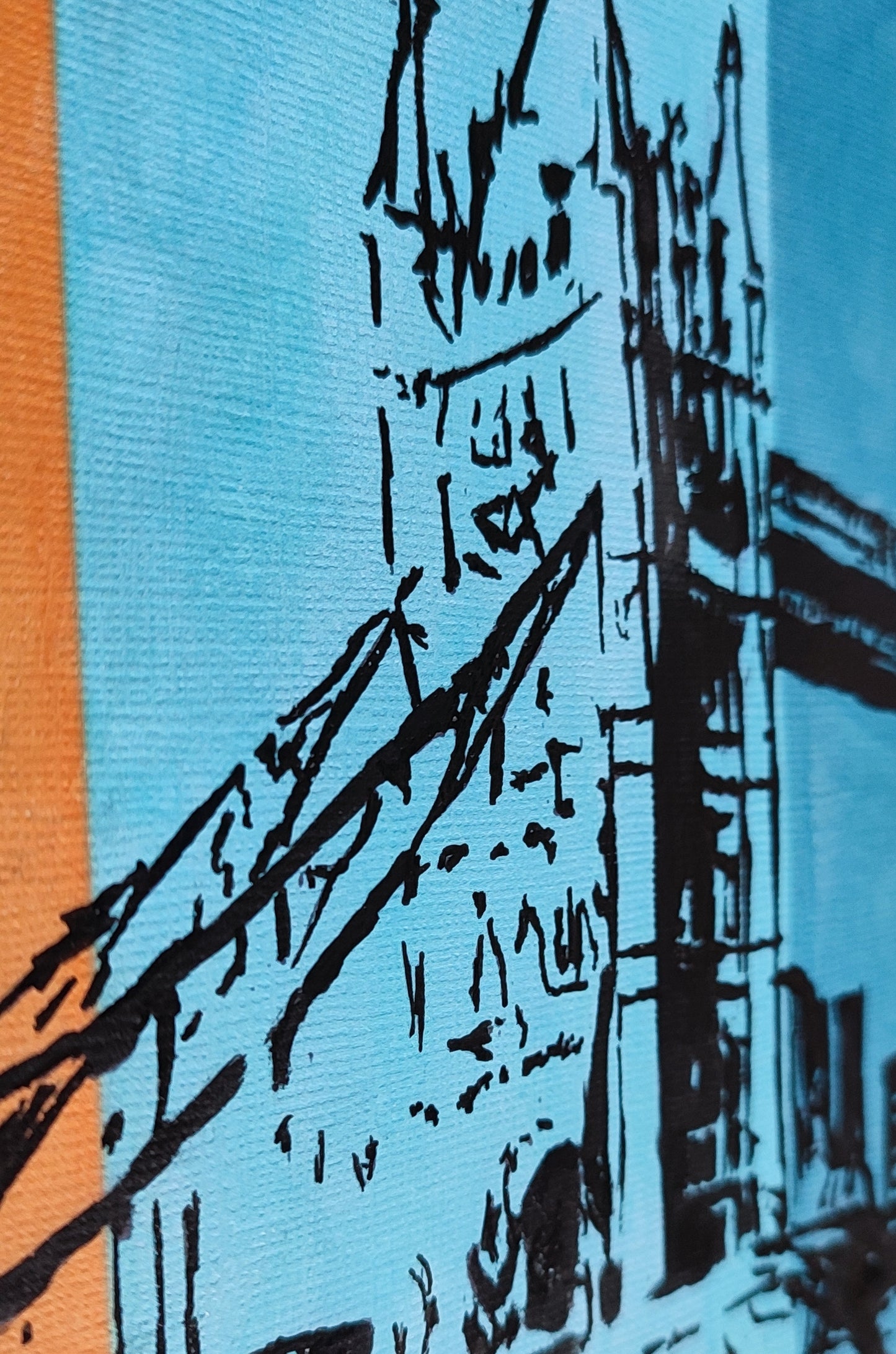 London's Tower Bridge, ink sketch original. A4