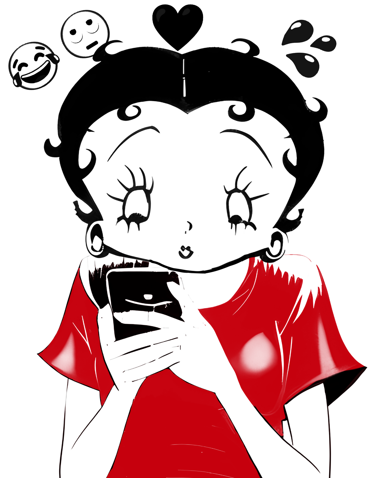 Betty Boop Digital Dilemma, ink sketch original. A4