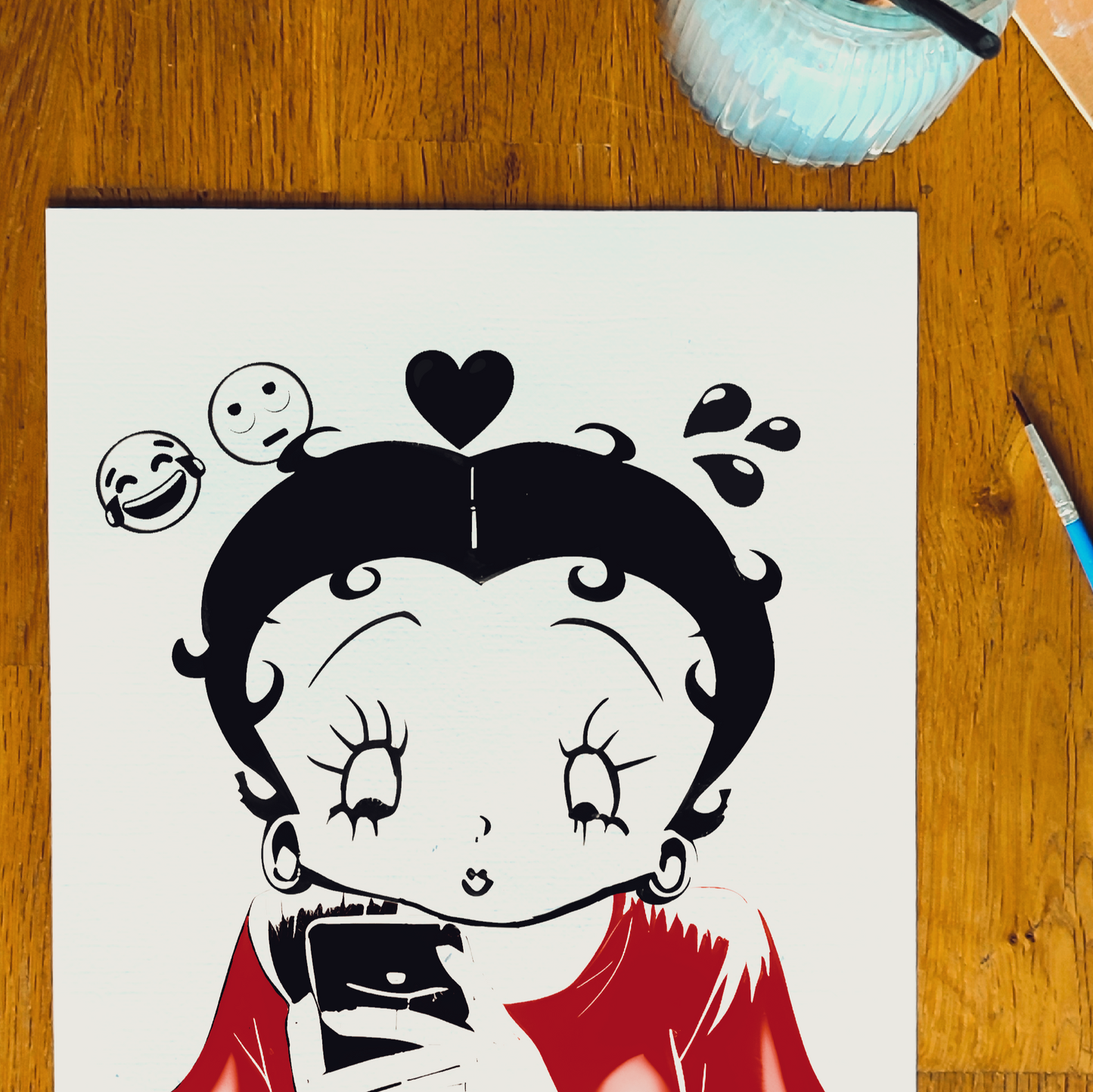 Betty Boop Digital Dilemma, ink sketch original. A4