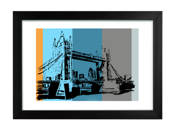 London's Tower Bridge, ink sketch original. A4