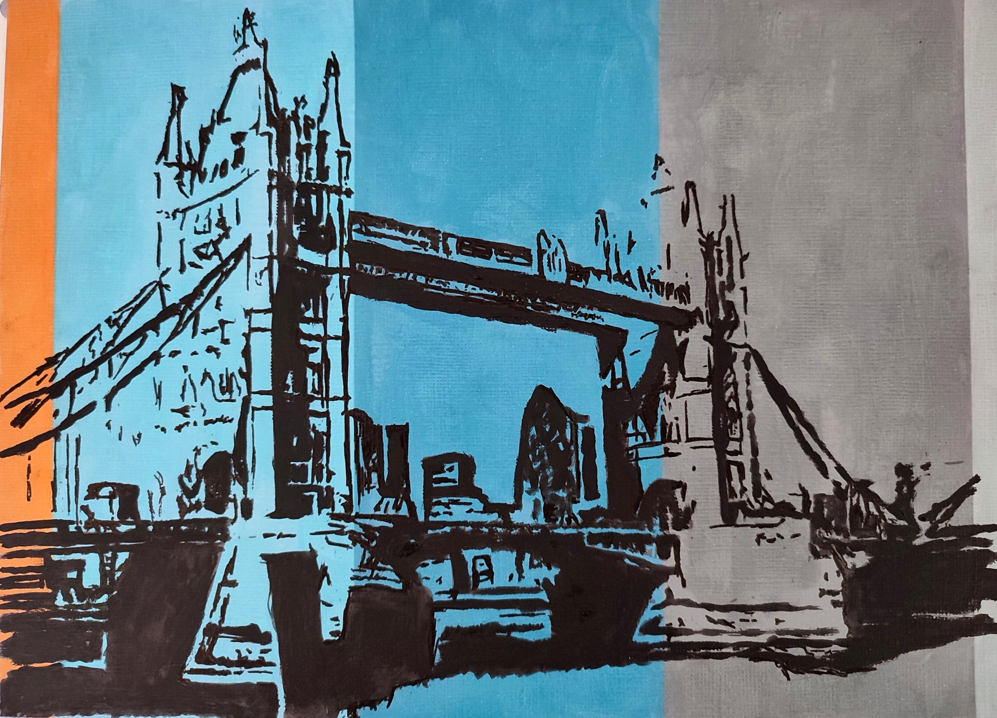London's Tower Bridge, ink sketch original. A4
