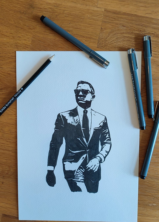 James Bond, Daniel Craig, ink sketch original. A4