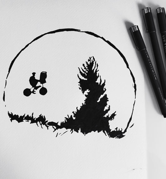 E.T, Steven Spielberg, ink sketch original. A4