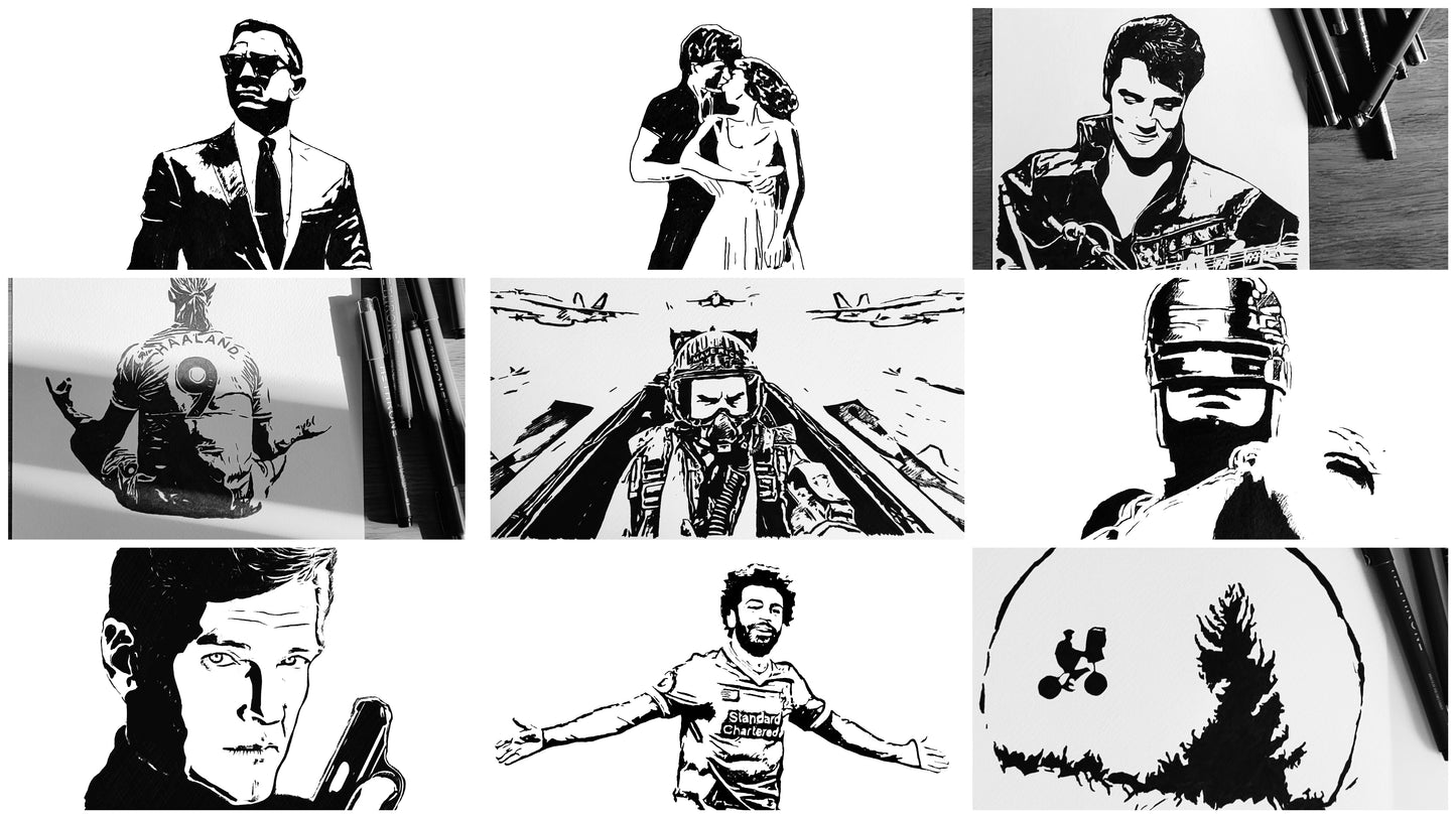 Pele World Cup Heroes, ink sketch original. A4