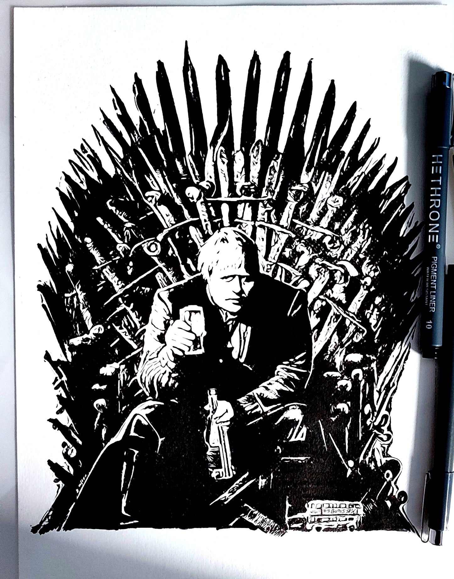 Boris Johnson, Game of thrones, ink sketch original. A4