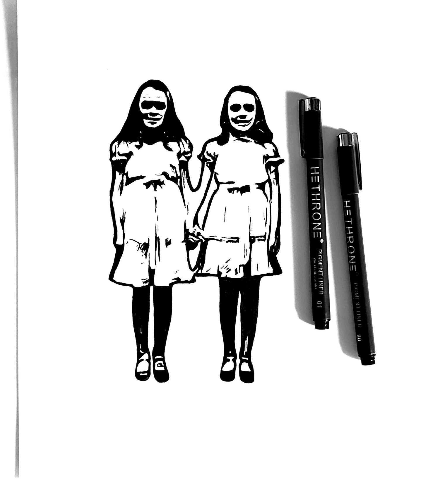 The Grady Twins, The Shining, ink sketch original. A4