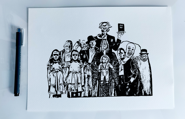 Horror Adams Family, ink sketch original. A4 (SOLD OUT)
