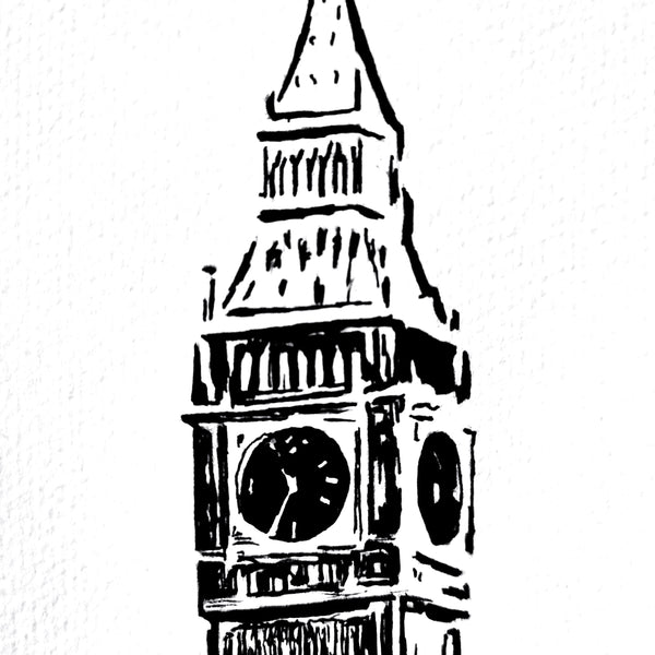 Big Ben, London, ink sketch original. A4