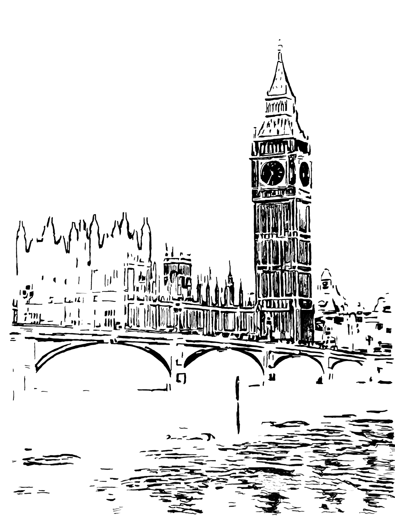 Big Ben, London, ink sketch original. A4