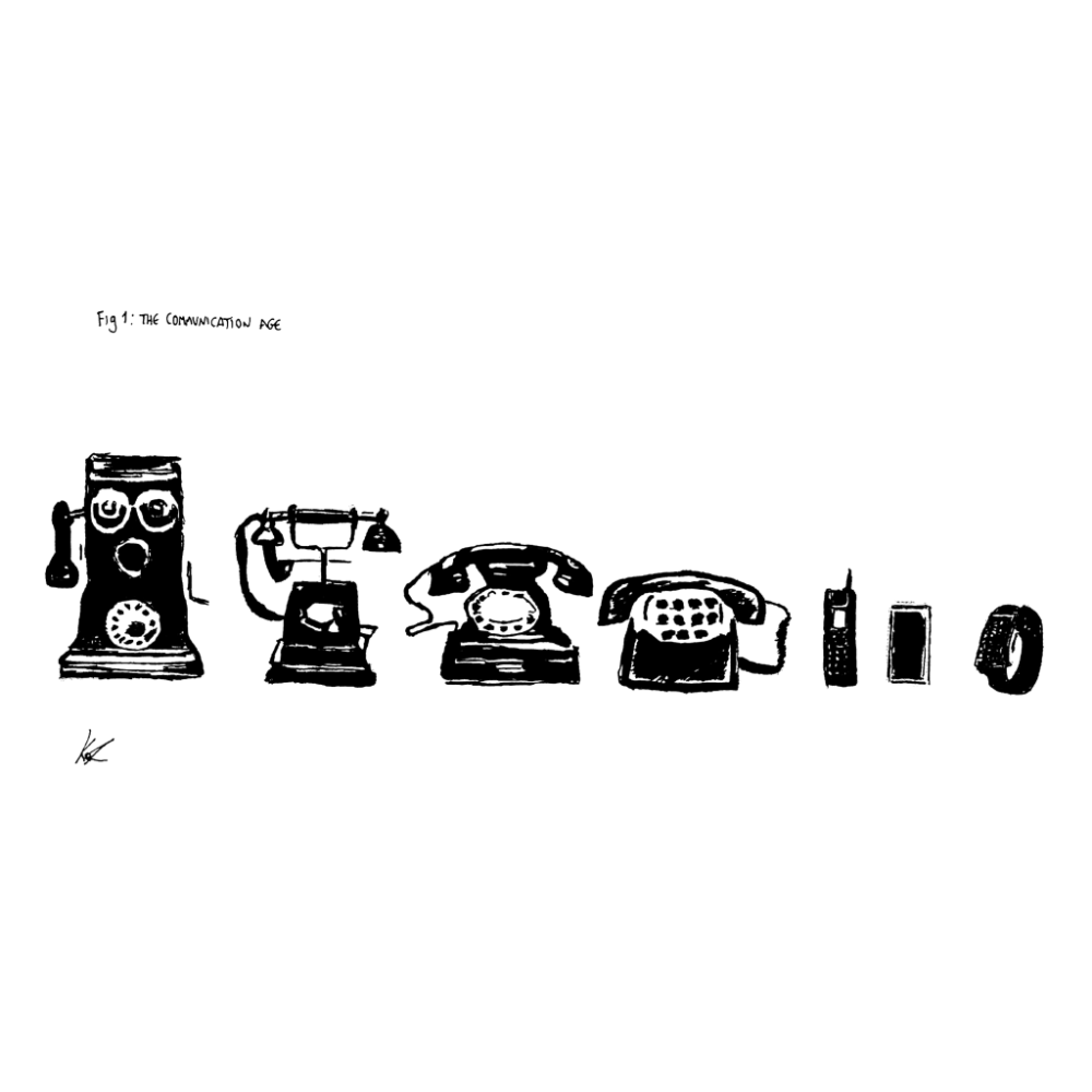 Telephone Evolution, ink sketch original. A4
